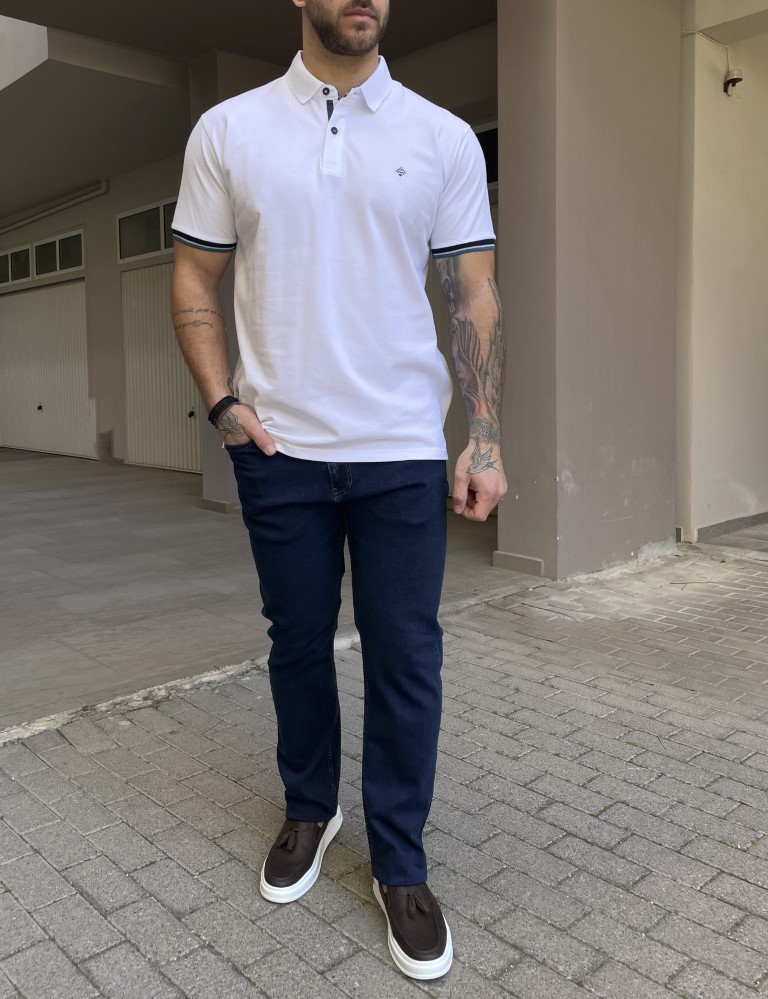 Origin ανδρική λευκή βαμβακερή κοντομάνικη πικέ μπλούζα με Polo γιακά 242721W φωτογραφία